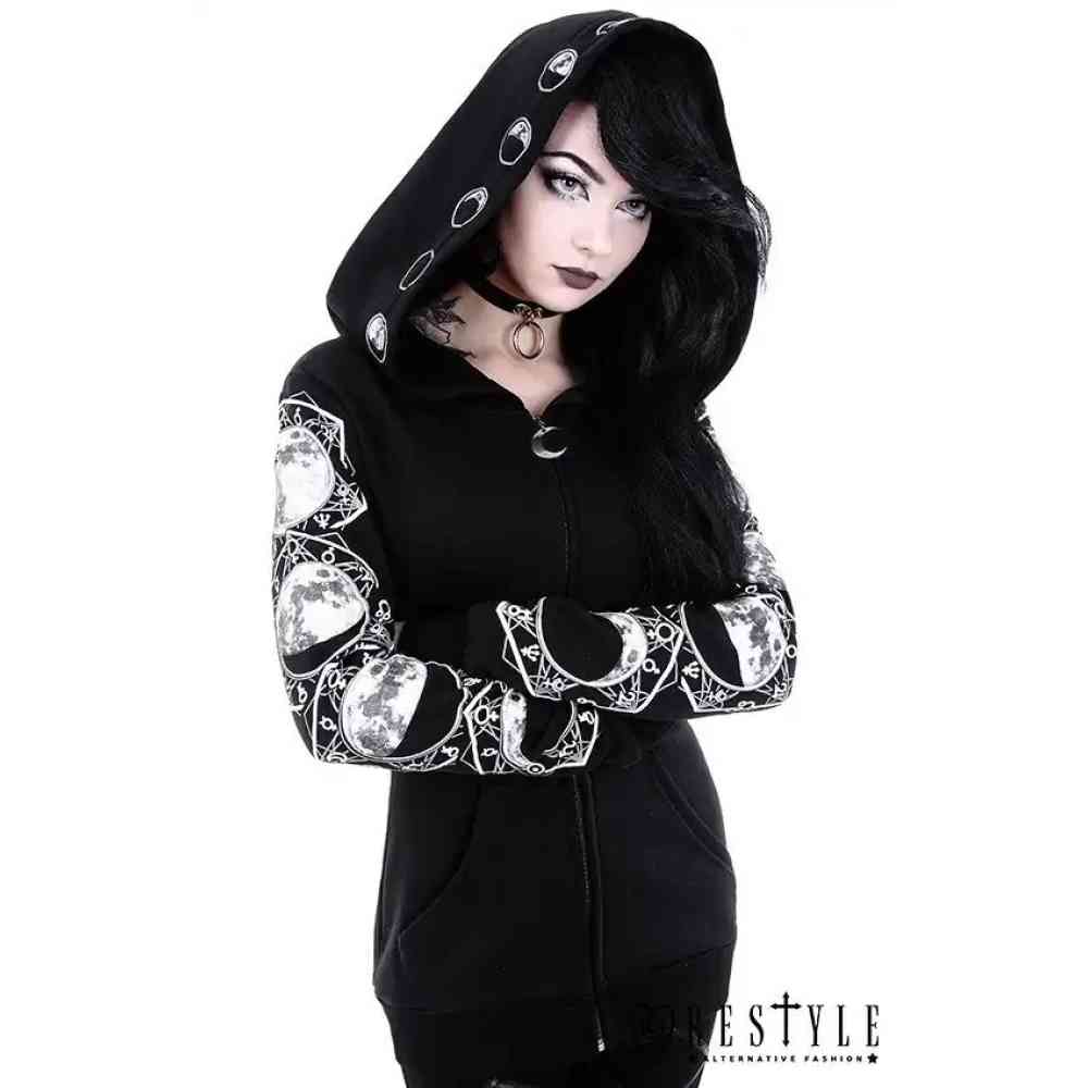 Restyle - Lunar Moon Phases Zip hoodie - Black